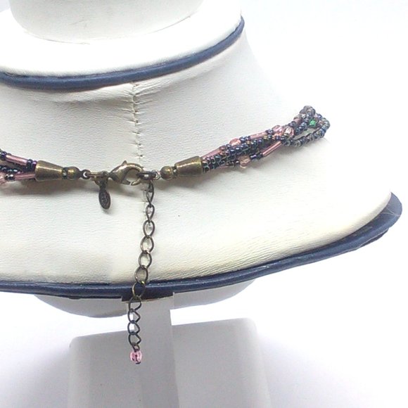 Premier Designs Seed Bead Necklace Glass Multi-Strand Gunmetal Gray Pink - Picture 6 of 9